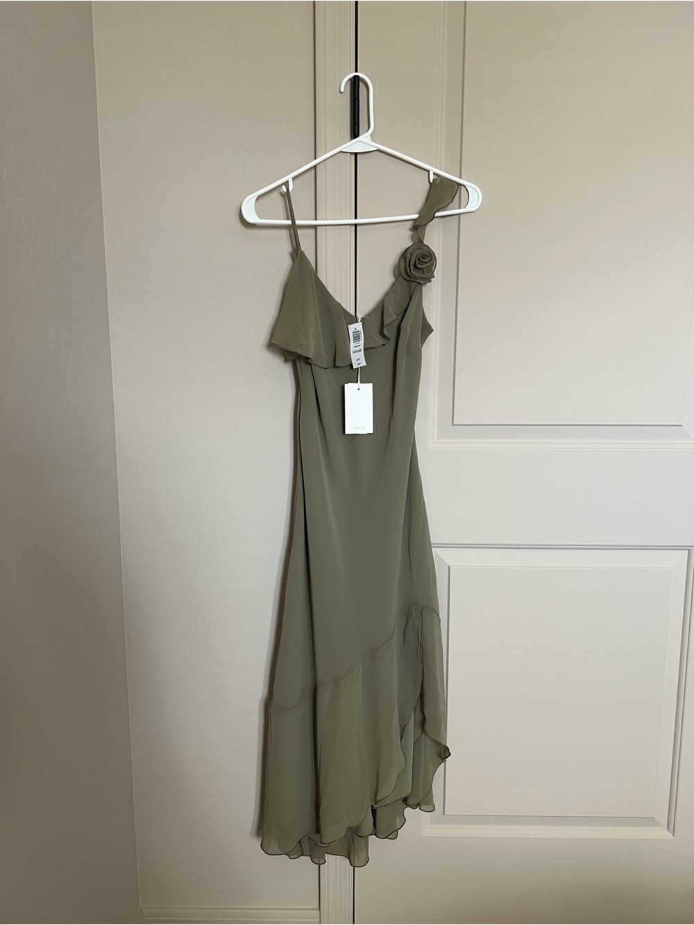Wilfred by Aritzia Olive Green Asymmetrical Ruffle Slip Dress